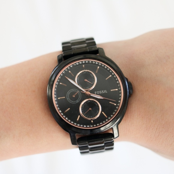 Fossil Accessories - Black Stainless Steel & Rose Gold Fossil watch